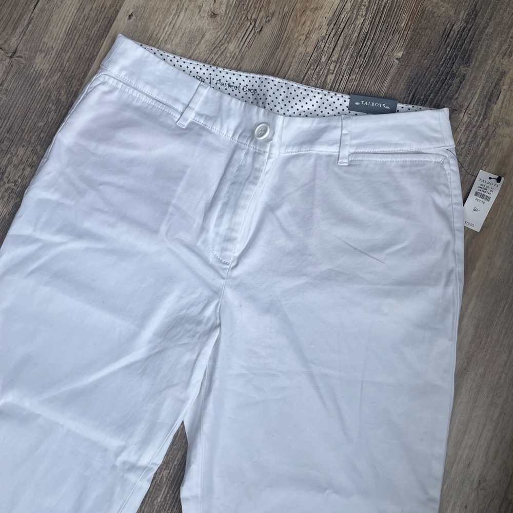 NWT Talbots The Perfect Crop Pants Women's Size 8P White Cotton Slim Leg